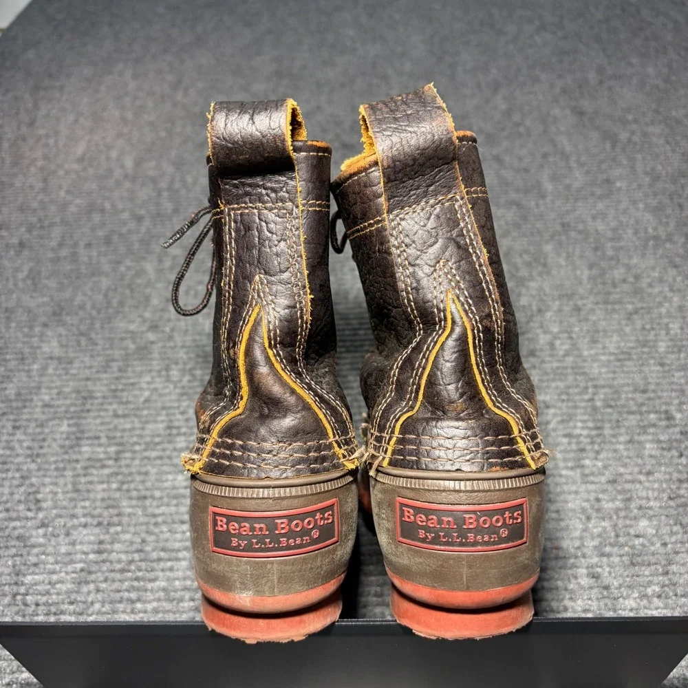 LL Bean Bison Leather Duck Boots Womens 7M Brown Red Sole 8 Inch Made in USA